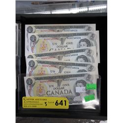 5 Canadian $1 Bills w/ consecutive serial numbers