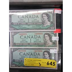 3 Canadian $1 Bank Notes