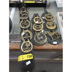 3 Leather straps with horse brasses