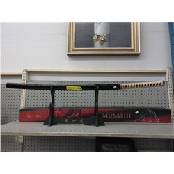 Musashi replica samurai sword on stand