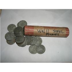 WWII STEEL HEAD PENNIES *FULL ROLL* 50 TOTAL *UNSEARCHED MIXED DATES & GRADES* ROLL CAME OUT OF SAFE