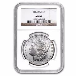 1882-CC Morgan Dollar MS-67 NGC. HIGHEST GRADE KNOWN FOR THIS COIN