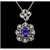 Image 2 : 14KT White Gold 3.64ctw Tanzanite and Diamond Pendant With Chain