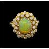 Image 2 : 2.65ct Opal and Diamond Ring - 14KT Yellow Gold