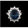 Image 2 : 4.00ct Blue Topaz and Diamond Ring - 14KT White Gold