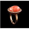 Image 4 : 8.75ct Coral and Diamond Ring - 14KT Rose Gold