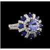 Image 1 : 14KT White Gold 1.43ct Tanzanite, Sapphire and Diamond Ring