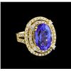 Image 1 : 11.16ct Tanzanite and Diamond Ring - 14KT Yellow Gold
