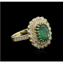 14KT Yellow Gold 3.11ct Emerald and Diamond Ring