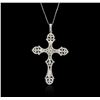 Image 1 : 14KT White Gold 0.88ctw Diamond Cross Pendant With Chain