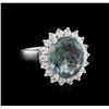 Image 1 : 3.50ct Green Tourmaline and Diamond Ring - 14KT White Gold
