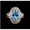 Image 2 : 3.50ct Blue Topaz and Diamond Ring - 14KT White Gold