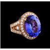 Image 1 : 15.31ct Tanzanite and Diamond Ring - 14KT Rose Gold