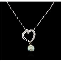 0.19ctw Pearl and Diamond Pendant - 14KT White Gold