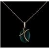 Image 1 : Green Agate and Diamond Pendant With Chain - 14KT White Gold