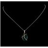 Image 2 : Green Agate and Diamond Pendant With Chain - 14KT White Gold