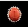 Image 2 : 14KT Rose Gold 11.16ct Pink Coral and Diamond Ring