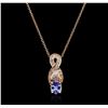 Image 1 : 14KT Rose Gold 0.72ct Tanzanite and Diamond Pendant With Chain