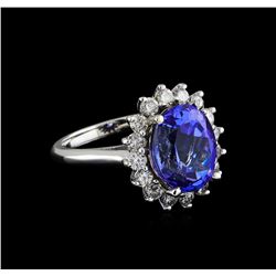 6.88ct Tanzanite and Diamond Ring - 14KT White Gold