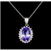 Image 1 : 7.55ct Tanzanite and Diamond Pendant With Chain - 14KT White Gold