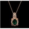 Image 1 : 14KT Rose Gold 1.83ct Emerald and Diamond Pendant With Chain