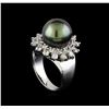 Image 4 : Tahitian Pearl and Diamond Ring - 14KT White Gold