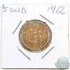 Image 1 : 1912 Canada $5 Gold coin. The coin weighs 8.36 grams and contains 0.2420 oz of pure gold.