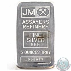 Johnson-Matthey Assayers & Refiners JM 5 oz .999 Fine Silver Bar (Tax ...