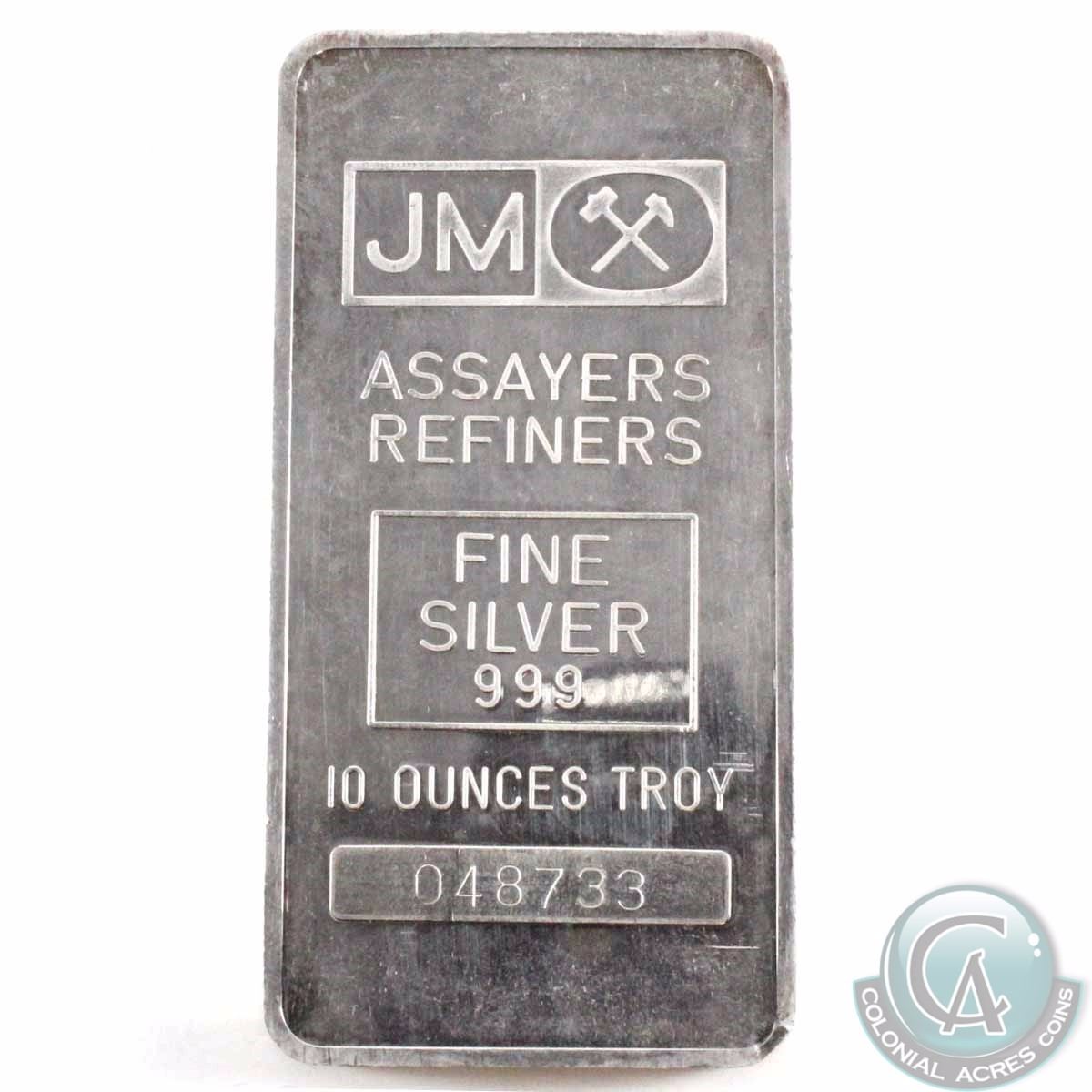 Johnson-Matthey Assayers & Refiners JM 10oz .999 Fine Silver Bar (Tax ...