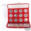 Image 1 : Estate lot of 12 coin set of  1oz .999 Fine Silver Zodiac Rounds in Red velvet Display case. (Tax Ex