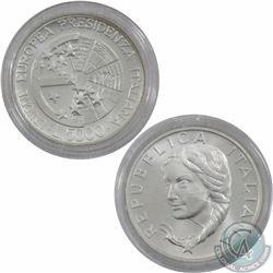 1996 Republic of Italy 5000 lire Presidency of the European Union Silver Coin. This coin weighs 18 g