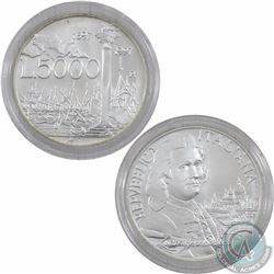 1997 Republic of Italy 5000 Lire Giovanni Antonio Canal Silver coin. This coin weighs 18 grams and c