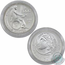 1999 Republic of Italy 2000 Lire National Museum in Rome Silver Coin. This coin weighs 16 grams and 