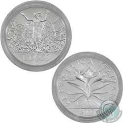 2000 Republic of Italy 10 000 Lira " Birds and grass Sprouting"" Silver coin. This coin weighs 22 gr