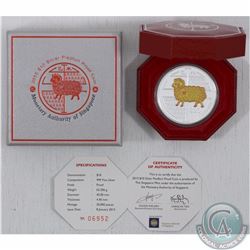 Singapore Mint: 2015 Singapore $10 2oz .999 Fine Silver Proof Year of the Sheep Coloured Coin. The w