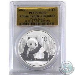 2015 China  10 Yuan  Fine Silver Panda NGC Certified MS-70 *Gold Foil* (Tax Exempt)