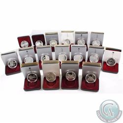 Lot of 17 Cdn Proof Silver Dollars (a few cases do not have the grey cardboard sleeve): 1995, 1994,