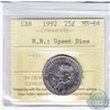 Image 1 : Error Canada 1992 Twenty-Five Cent New Brunswick Upset Dies (180 degree rotation) ICCS MS-64