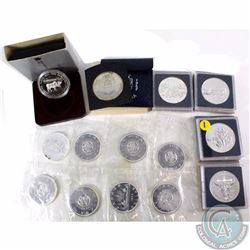 Cdn Lot of 14 Silver Proof / BU Dollars + 1 Silver Medallion: 1985 National Parks, 1967 Centennial M