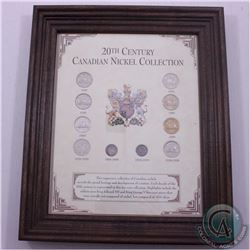 Framed 1902-1999 20th Century Canadian Nickel Collection. The dates within the frame include:1902, 1