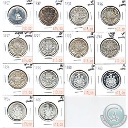 Estate Lot of 14x Canadian 50-cent Coins. The dates included in this lot are: 1937, 1939, 1946, 1947