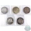 Image 1 : Estate Lot of 5x 1950-1963 Canadian Silver Dollars. The dates you will receive are: 1950, 1963, 1965