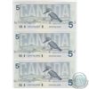 Image 1 : Run of three 1986  Canada $5.00 notes with consecutive serial numbers all in UNC Condition.