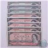 Image 1 : Thirteen dollars face value in 1954 Canada  $1.00 and $2.00 notes.  8 notes in total.