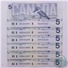 Image 1 : 6 x 1986 Canada $5.00 notes