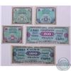 Image 1 : Group lot of five pieces of Allied Military Currency dated 1944  from France with in five different 