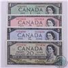 Image 1 : Group lot of four 1954 banknotes from the Bank of Canada $1, $2, $5 and $20. 4pcs