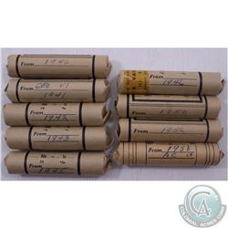 1940,1941,1942,1943,1945,1946,1950,1952 and 1958 Canada 1-cent Rolls of 50pcs  in Uncirculated or +