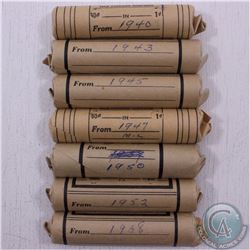 1940,1943,1945,1947 Maple Leaf,1950,1952, and 1958 Canada 1-cent Rolls of 50pcs  in Uncirculated or 