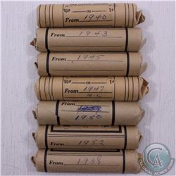 1940,1943,1945,1947 Maple Leaf,1950,1952, and 1958 Canada 1-cent Rolls of 50pcs  in Uncirculated or 